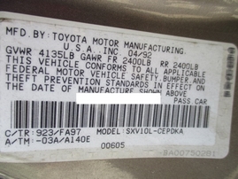   1992 TOYOTA CAMRY DLX METALLIC LAVENDER 2.2L AT Z15013